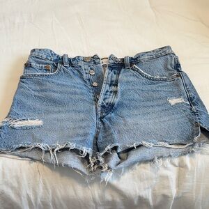 High-Rise Distressed Zara Denim Shorts - Light Blue
